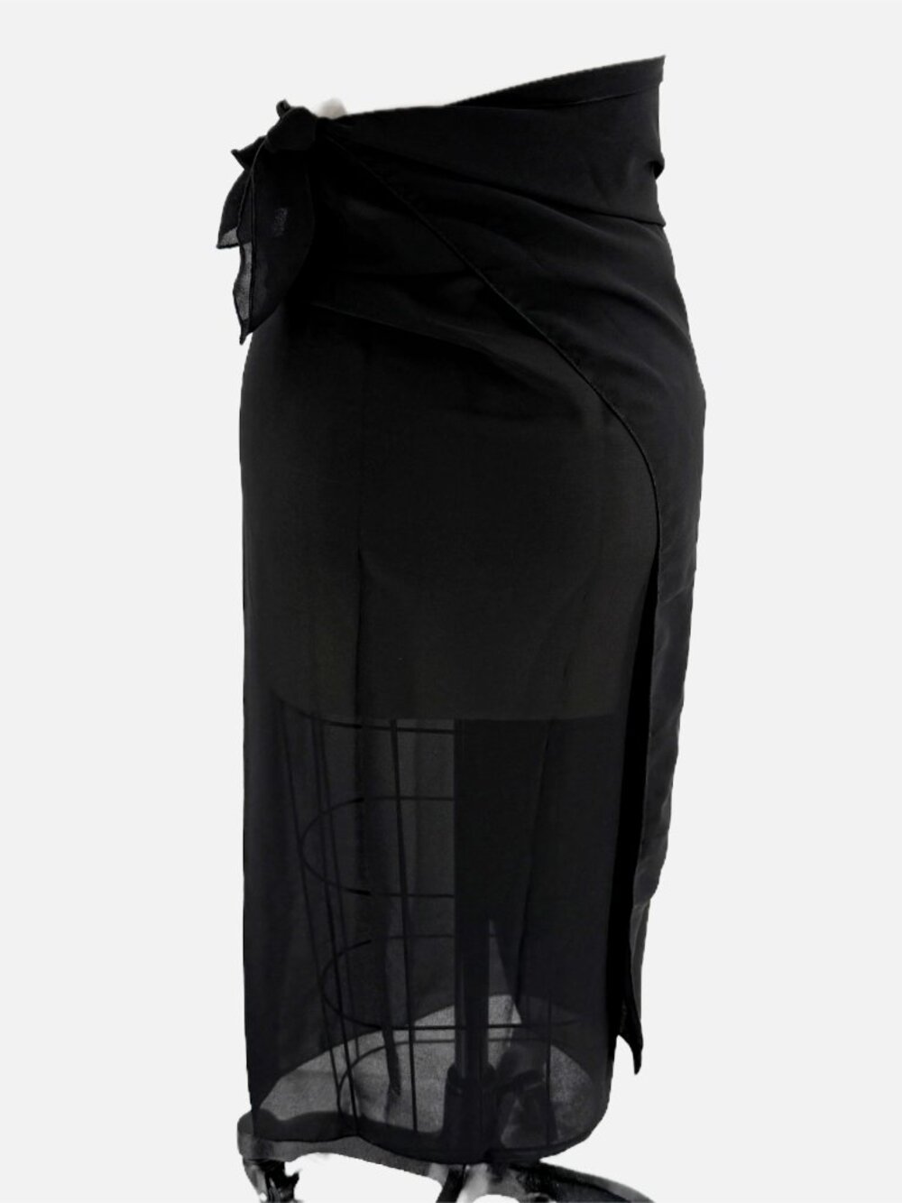 Black Tie-Front Beach Sarong Wrap Midi resort wear island vibe beachcore - Picture 3 of 10